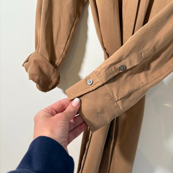 Hudson North Tan Shirt Dress M • Modal/Cupro • Belted • Soft Draped Fit - Picture 4 of 7